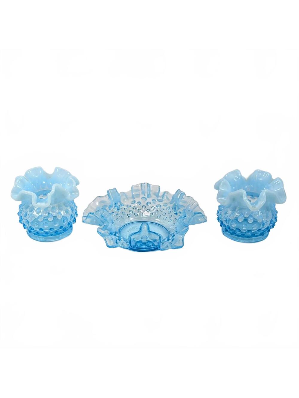 Vtg Fenton Blue Opalescent Hobnail Set